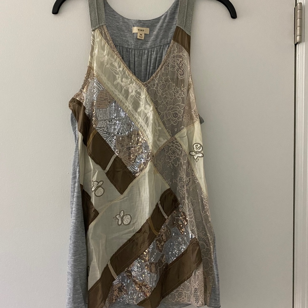 Anthropologie Top with sequin and lace detail